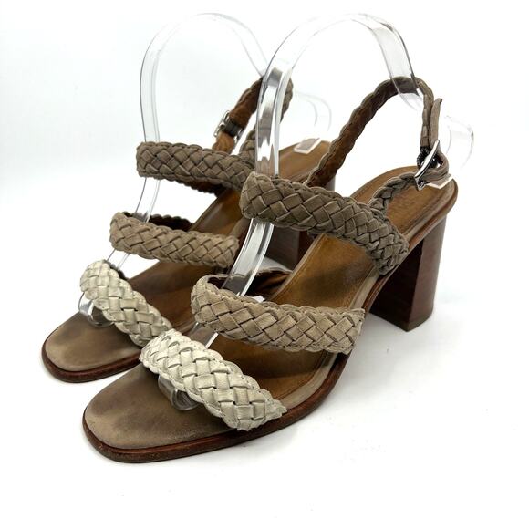 FRYE Amy Braided Leather Block Heeled Sandals Women's 9 US - Picture 1 of 9